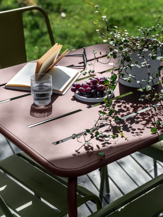 metal furniture on garden deck