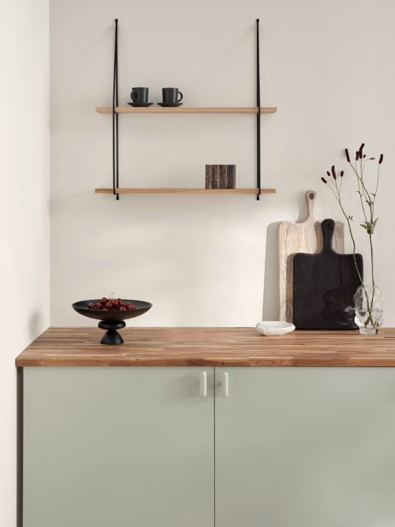 wooden kitchen cabinet and shelf