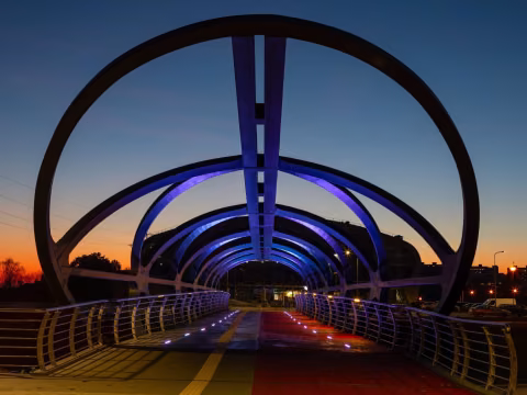 Smart and colourful pedestrian bridge attracts attention with its futuristic form